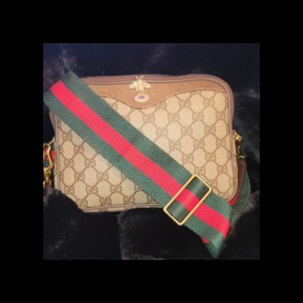 Authentic Vintage Gucci Supreme Canvas Bee Beige Brown Crossbody